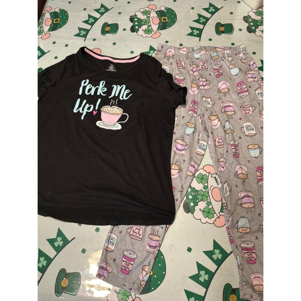 Secret Treasures Womens Pajama Set Perk Me Up Coffee Graphic Tee Pants Small 4-6